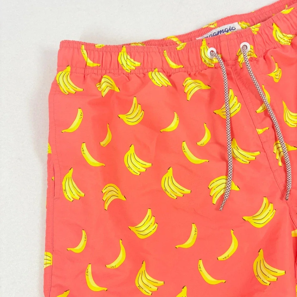 Maamgic Mens Swim Trunks XL Banana Print Mesh Lined Quick Dry Shorts 7